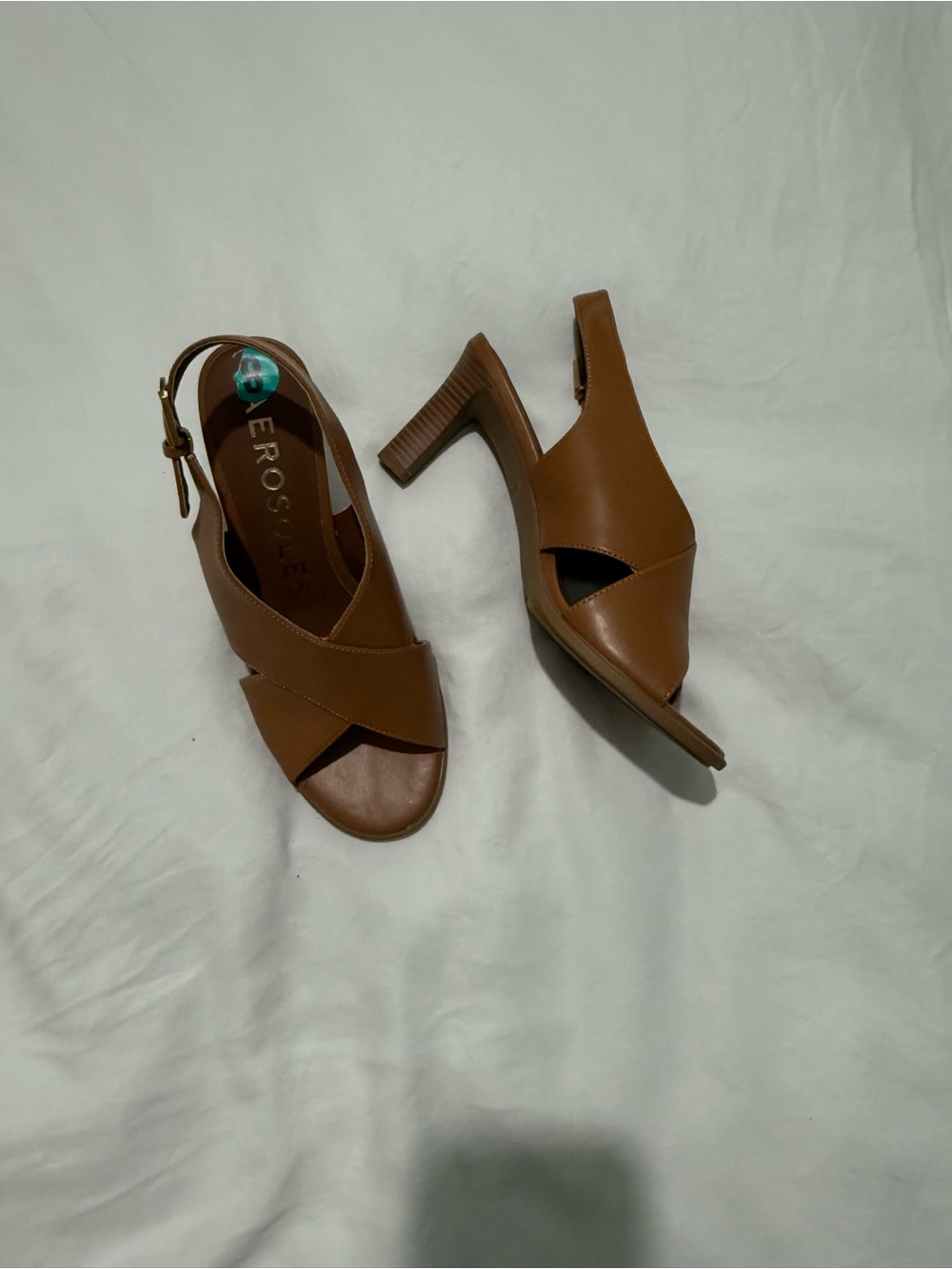AEROSOLES Tan Cross‑Front Slingback Block Heel Sandals